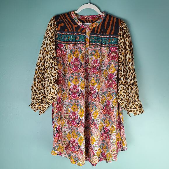 Anthropologie Womens Mixed Prints Boho Maxine Dolman Sleep Tunic Top Size Small - Picture 1 of 8